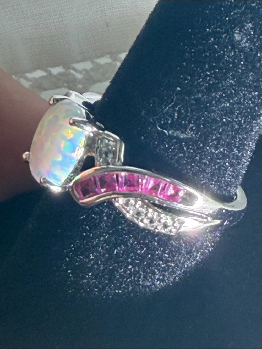 Lab created Opal, White and Pink Sapphire Twist Ring - Women's Jewelry